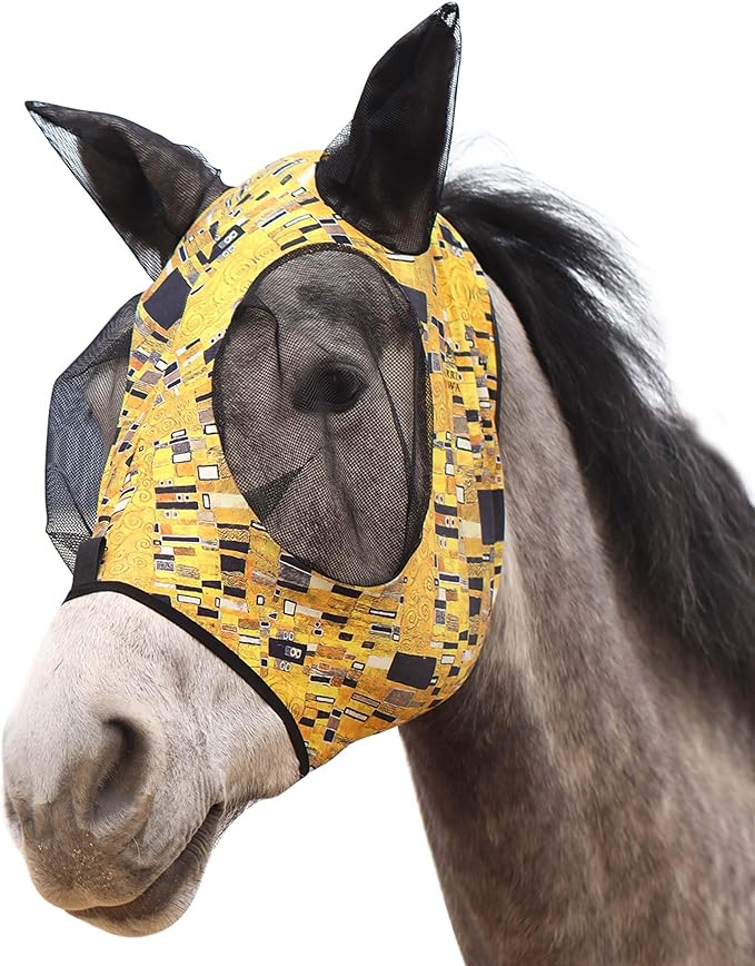 Harrison Howard Super Comfort Stretchy Fly Mask Large Eye Space with UV Protection Soft on Skin with Breathability Golden Shape L