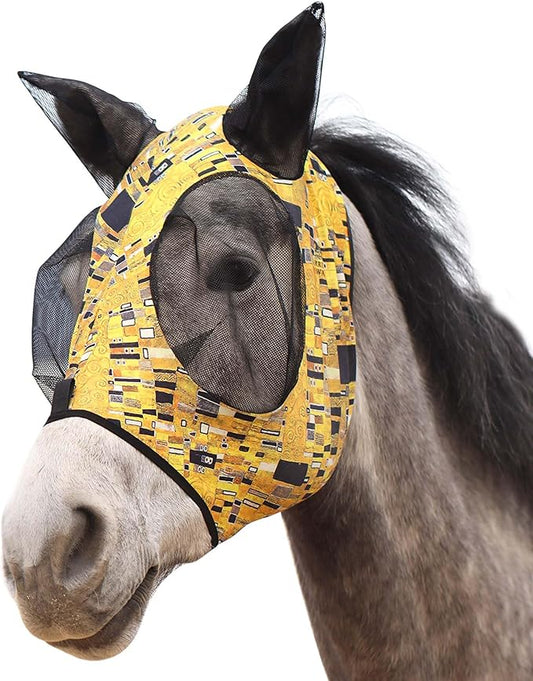 Harrison Howard Super Comfort Stretchy Fly Mask Large Eye Space with UV Protection Soft on Skin with Breathability Golden Shape L