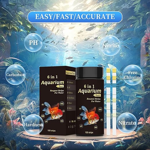 6 in 1 Aquarium Test Strips Fast & Accurate Water Quality Testing Strips for Freshwater Saltwater,Pond Fish Tank Test Strips for PH,Carbonate,Hardness,Residual Chlorine,Nitrate,Nitrite 50pcs