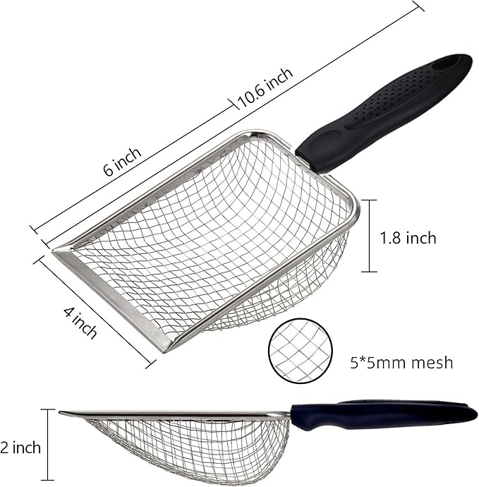 Cat Litter Scooper with Holder,Sturdy Litter Cleaner Corner Shovel,Stainless Steel Mesh Litter Scoop,Easy to Clean,Non-Slip Handle,Suitable for All cat Litter