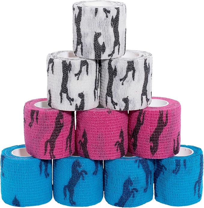 Cohesive Vet Wrap for Dogs, Self Adhesive Bandages in Bulk, Pet Cat Wound Care, Gauss Bandage for Horses by Downtown Pet Supply (Rainbow Horse, 10 Pack)