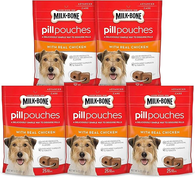 Milk-Bone Pill Pouches Dog Treats, Real Chicken Flavor, 6 Ounce (Pack of 5)