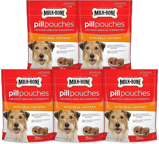 Milk-Bone Pill Pouches Dog Treats, Real Chicken Flavor, 6 Ounce (Pack of 5)