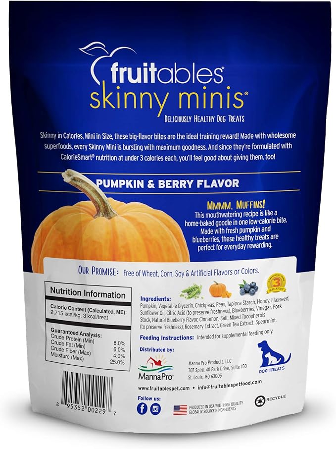 Fruitables Skinny Mini Dog Treats – Healthy Soft Dog Treats – Training Treats – Pumpkin & Berry Flavor – 5 Ounces