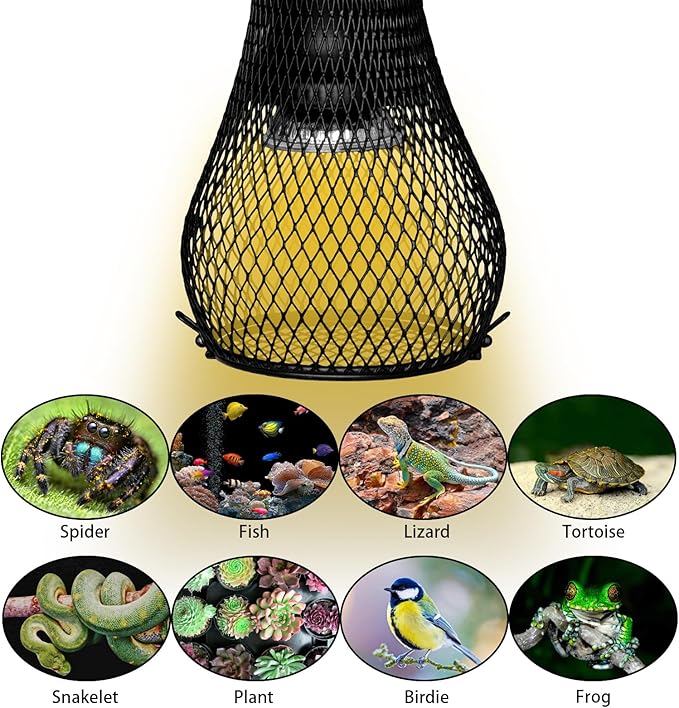 Reptile Heat Lamp,UVA UVB Reptile Light Anti-Scald Heater Guard Turtle Basking Heater Lamp with Guard for Lizard,Snake, Parakeets Parrots Chameleon, Amphibian Bird Supplies(2 Bulbs 25W+50W)