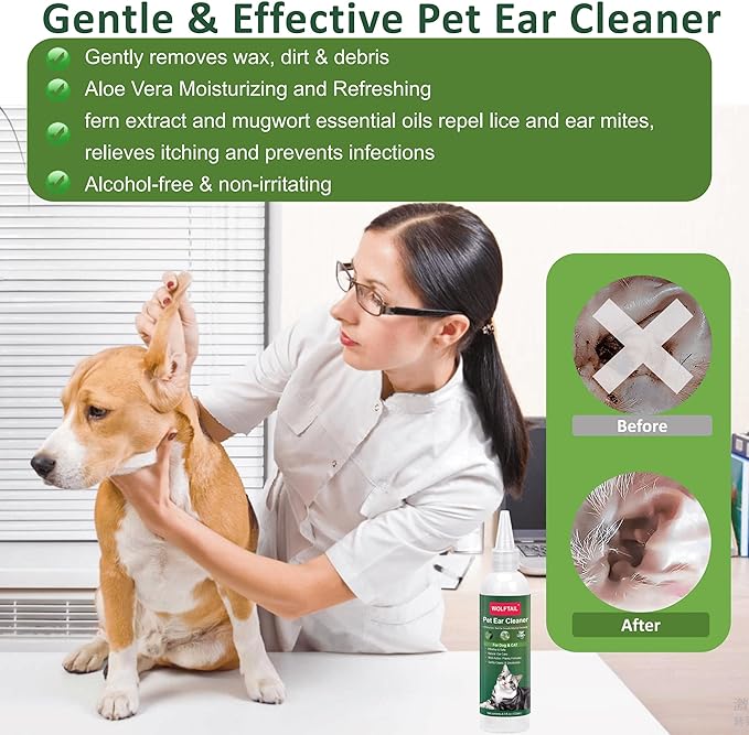 Dog Ear Cleaner - Dogs & Cats Ear Wash Inflammation for Itch Relief, Soothe Ear Inflammation, Removes Wax, Odor - 4 Fl oz