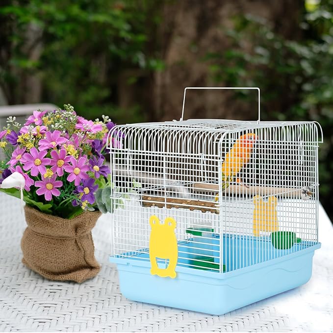 Travel Bird Cages for Cockatiels - Parrot Cage Starter Kit with Stand Accessories Birdcage Great for Parakeets Lovebirds Parrotlets Finches Canaries and More Small Birds(Blue)