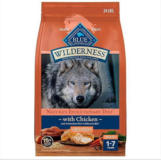 Blue Buffalo Wilderness Large Breed Adult Dry Dog Food With Real Chicken Plus Wholesome Grains, High-Protein Recipe, Made in the USA with Natural Ingredients, Chicken, 24-lb. Bag