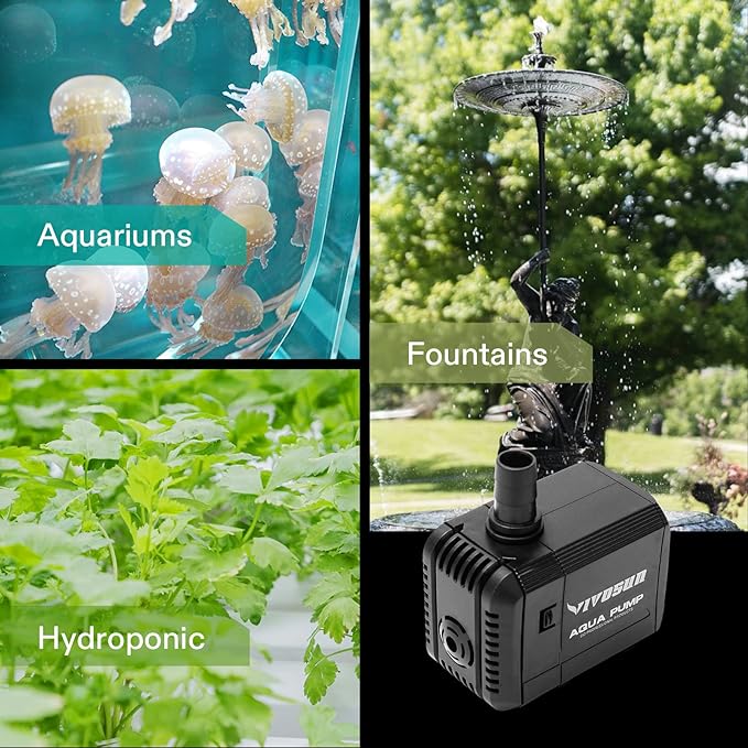 VIVOSUN 2-pack 210GPH Submersible Pump(800L/H, 8W), Ultra Quiet Water Pump with 3.3ft High Lift, Fountain Pump with 5ft Power Cord, 2 Nozzles for Fish Tank, Pond, Aquarium, Statuary, Hydroponics