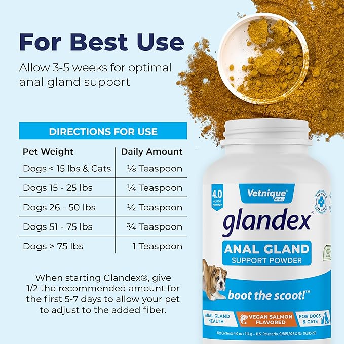 Glandex Dog Fiber Supplement Powder for Anal Glands with Pumpkin, Digestive Enzymes & Probiotics - Vet Recommended Healthy Bowels and Digestion - Boot The Scoot (Vegan Salmon, 4.0oz Powder)