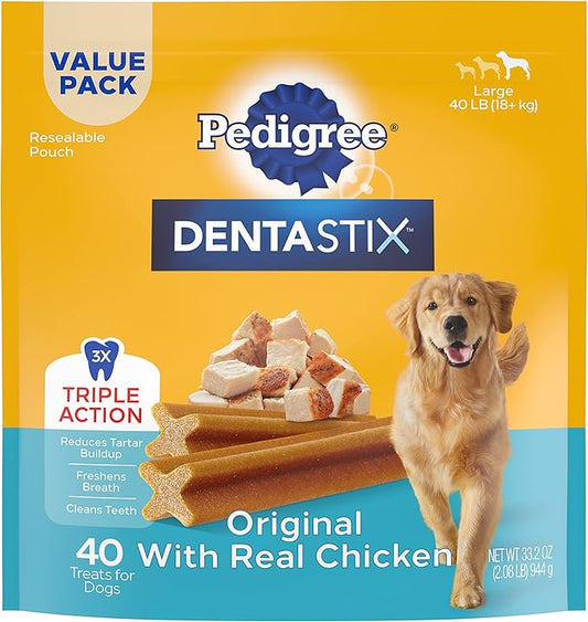 PEDIGREE DENTASTIX Large Dog Dental Treats Original Flavor Dental Bones, 2.08 lb. Value Pack (40 Treats)(Packaging May Vary)