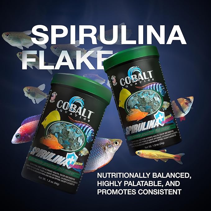 Cobalt Aquatics Spirulina with Blue Flakes 1.2oz - Premium Fish Food for Vibrant Health - Ideal for Fish Tanks, Aquariums