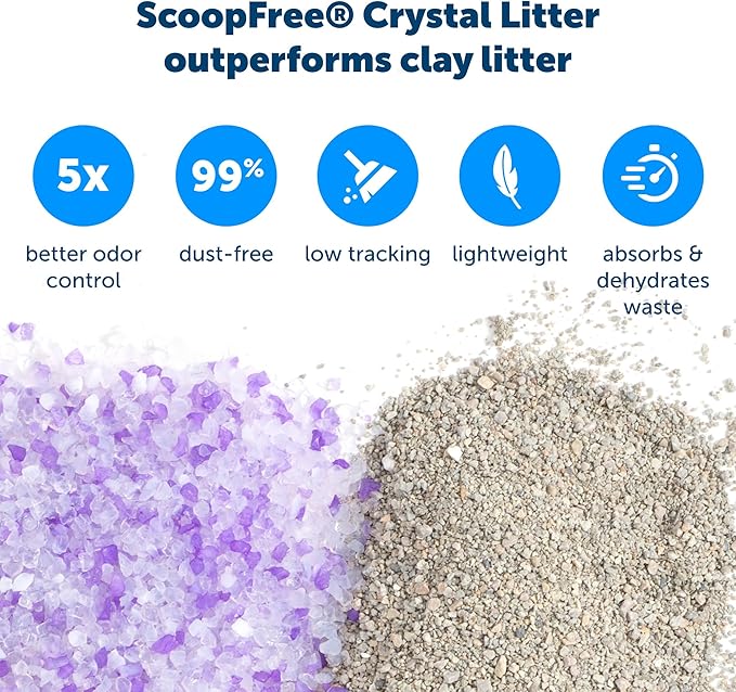 PetSafe ScoopFree Crystal Cat Litter Tray Refills – Lavender Scent, 3-Pack – Disposable Tray – Includes Leak Protection & Low Tracking Litter – Absorbs Odors on Contact