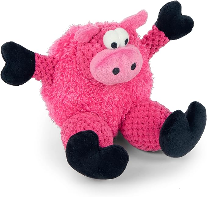 goDog Checkers Sitting Pig Squeaky Plush Dog Toy, Chew Guard Technology - Pink, Small