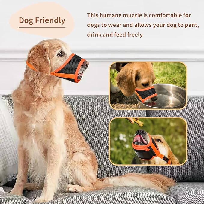 HEELE Dog Muzzle,Soft Nylon Muzzle Anti Biting Barking Chewing,Air Mesh Breathable Drinkable Adjustable Loop Pets Muzzle for Small Medium Large Dogs 4 Colors 4 Sizes