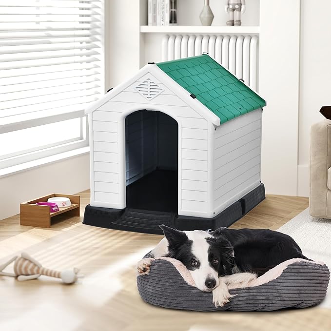 DWVO Spacious and Durable Dog House for Small to Medium Dogs, Indoor & Outdoor Use, Weather Resistant, Easy to Assemble (34.5''L*30.9''W*32''H, Green)