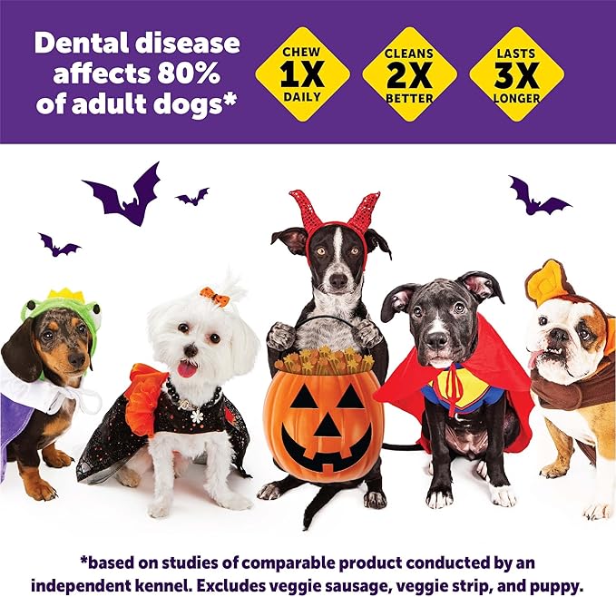 Whimzees by Wellness Halloween Natural Dental Chews for Dogs, Long Lasting Treats, Grain-Free, Freshens Breath, Medium Breed, 6 count