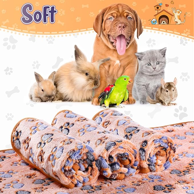 4 Pcs Pet Blanket Dog Puppy Blanket Paw Print Fleece Blanket for Small Medium Pet Dog Cat Warm Soft Sleep Mat Guinea Pig Cage Liners Blanket (Coffee,Medium(30 x 20.5 Inch))