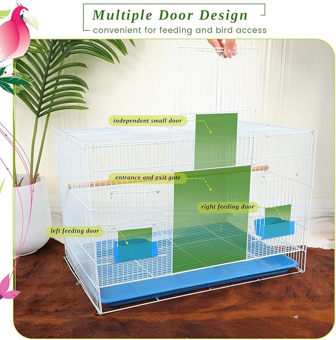 Layhit 4 Pcs Flight Bird Cage Foldable Metal Bird Crate with Food Boxes and Standing Posts Iron Parrot Cage White Bird Cage for Small Parrots Parakeets Cockatiels Budgies Conures Quaker Finches