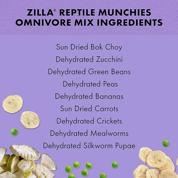 Zilla Reptile Munchies, Omnivore Mix, Dehydrated and Sun Dried Vegetables and Insects, Natural Ingredients, Resealable Bag 4 oz.