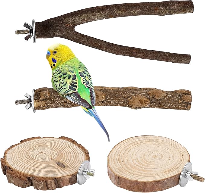 Mogoko Natural Wood Bird Perches Birdcage Stands Parrot Perch Stand Perch Platform Cage Accessories Cockatiel Toys for Budgies Parakeets Lovebirds