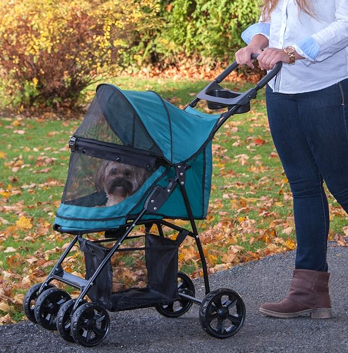 Pet Gear No-Zip Happy Trails Lite Pet Stroller for Cats/Dogs, Zipperless Entry, Easy Fold with Removable Liner, Safety Tether, Storage Basket + Cup Holder, 4 Colors