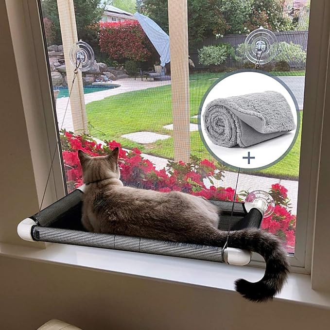 Lcybem Cat Window Perch - Cat Hammocks for Window with Plush Pad, Space Saving Cat Bed, Pet Resting Seat Safety Holds Two Large Cats, Providing All Around 360° Sunbathe for Indoor