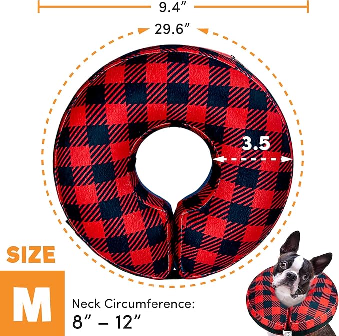 BENCMATE Protective Inflatable Collar for Dogs and Cats - Soft Pet Recovery Collar Does Not Block Vision E-Collar (Medium, Plaid)