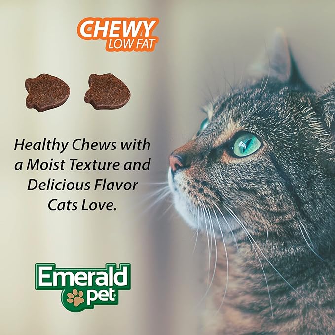 Emerald Pet Feline Health Chews Hairball Support — Natural Grain Free Feline Hairball Control Chews — Hairball Control Cat Supplements for Hairball Prevention and Elimination — Made in USA, 2.5 oz