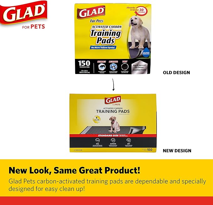 Glad for Pets Black Charcoal Puppy Pads, All-in-One | Puppy Potty Training Pads That ABSORB & NEUTRALIZE Urine Instantly | New & Improved Quality Puppy Pee Pads, 150 count