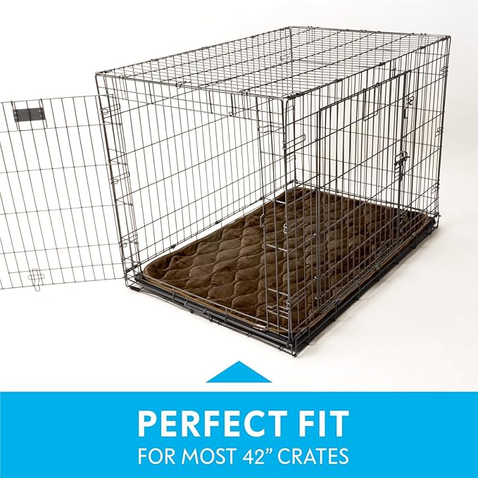 Paw Inspired Washable Padded Crate Mats for Dogs | 41” x 28” Pad, Fits 42-inch Kennels | Leakproof, Waterproof Bottom, Plush Pet Beds (Dark Brown)