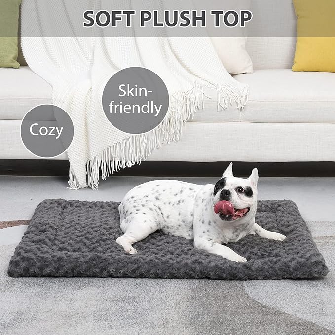 Washable Dog Bed Mat Reversible Dog Crate Pad Soft Fluffy Pet Kennel Beds Dog Sleeping Mattress for Large Jumbo Medium Small Dogs, 21 x 13 Inch, Gray