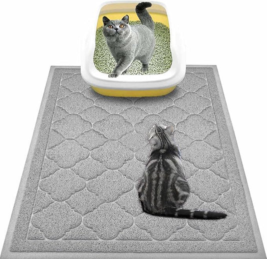 WePet Cat Litter Box Mat, Kitty Premium PVC Pad, Durable Trapping Rug, Phthalate Free, Urine-Resistant, Scatter Control, L 35 x 23 Inch, Cadet Grey