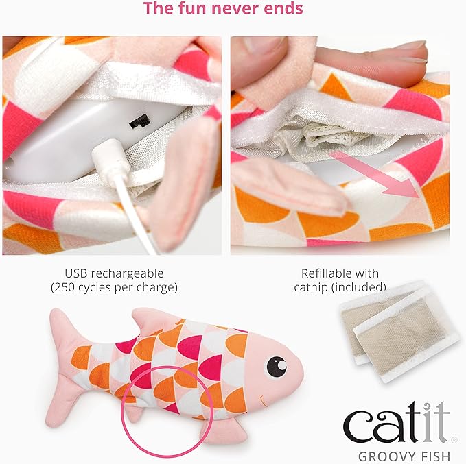 Catit Groovy Fish Interactive Cat Toy with Catnip, Pink