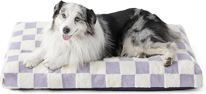 Lesure XLarge Dog Bed-Thick Shredded Chopped Foam Pet Bed, Dog Bed Indoor with Removable Cover, Cute Modern Fuzzy Plush & Anti Slip Bottom(41'x28', Purple)