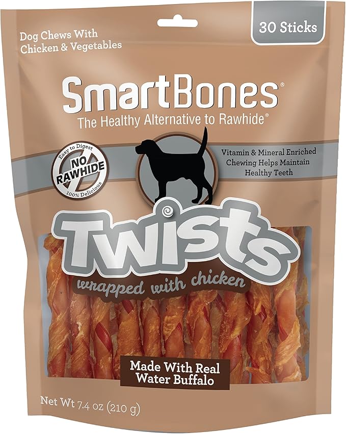 Smartbones Twists Wrapped with Chicken Made with Real Water Buffalo, 30 Count, Rawhide-Free Chews for Dogs, 7.40 Ounce (Pack of 1)
