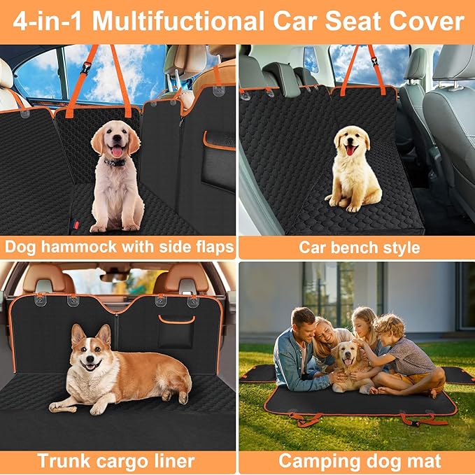 Mancro Dog Car Seat Cover for Back Seat, Waterproof Car Seat Protector for Dogs with Side Flaps, Scratchproof Dog Backseat Cover, Durable Nonslip Dog Hammock for Sedans, Trucks, SUVs, Standard