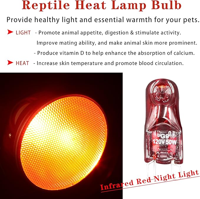 Reptile Heat Lamp Bulb Infrared Red Night Light Warming Bulb Reptile Light for Lizard, Turtle, Bearded Dragon, Hedgehogs, Snake Amphibians, Chicks, with 2 Bulb Beads (50 Watt)