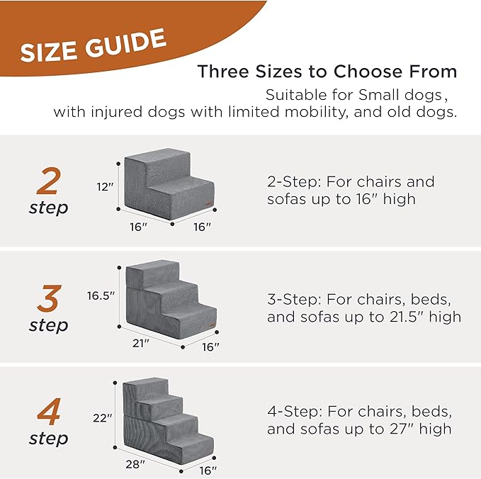 Lesure Dog Stairs for High Beds, Extra Wide Pet Stairs, 4-Steps Dog Steps for Medium/Small Dogs and Old Cats, Foldable Dog Steps with CertiPUR-US Certified Foam and Non-Slip Bottom, Grey