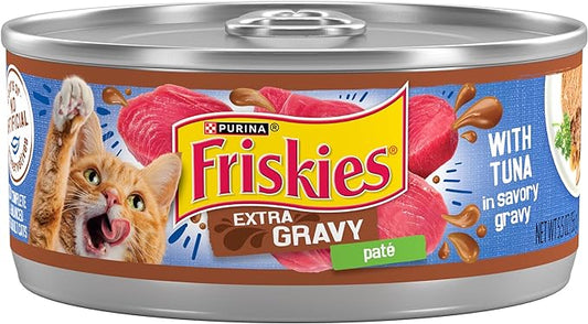 Purina Friskies Wet Cat Food Gravy Pate, Extra Gravy Pate With Tuna in Savory Wet Cat Food Gravy - (Pack of 24) 5.5 oz. Cans