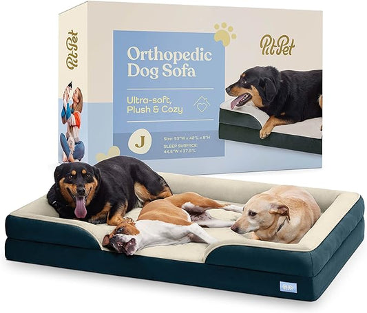 Orthopedic Sofa Dog Bed - Ultra Comfortable Dog Bed for Large Dogs - Breathable & Waterproof Pet Bed- Egg Foam Sofa Bed with Extra Head and Neck Support - (XX-Large, Blue & White)