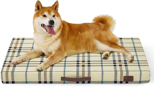 Bedsure Large Patterned Dog Bed for Large Dogs, Outdoor Waterproof Orthopedic Egg Foam Dog Bed Comfort Pet Mats for Crate with Removable Washable Cover(35"x22", Cream)