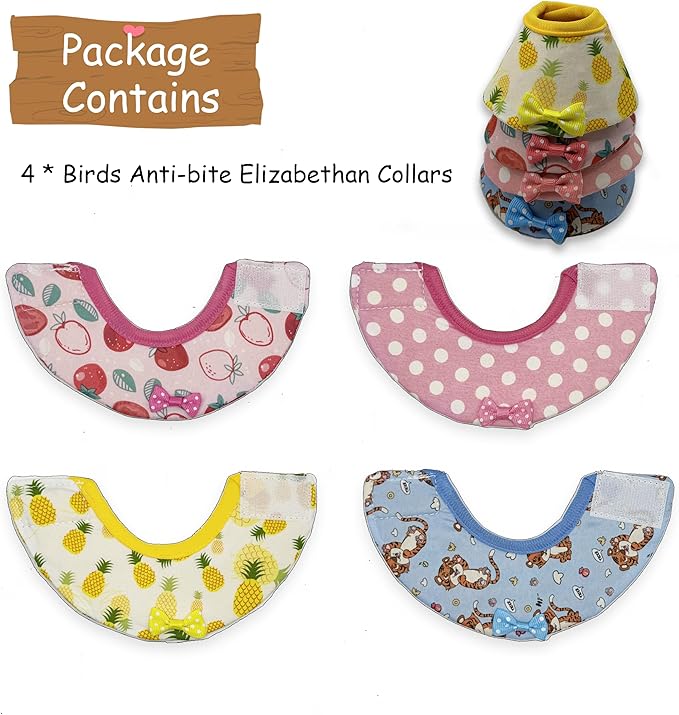 NABOO 4PCS Birds Anti-bite Elizabethan Collars, Anti-Grab Feather Plucking,Recovery Collar Cones,Adjustable Neck Cone,Large, Yello,Blue,Pink