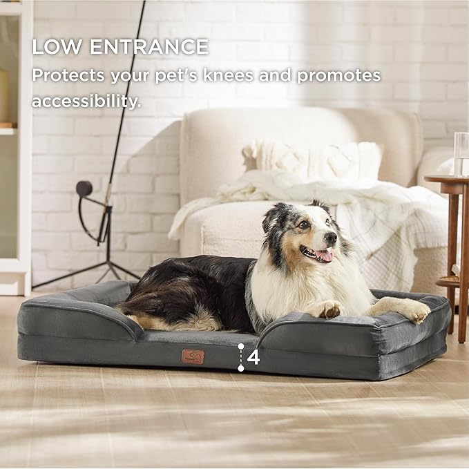 Bedsure Orthopedic Dog Bed for Extra Large Dogs - XL Plus Waterproof Dog Sofa Beds, Supportive Foam Pet Couch Bed with Removable Washable Cover, Waterproof Lining and Nonskid Bottom, Dark Grey