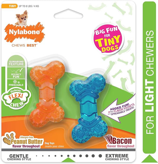 Nylabone Moderate Chew FlexiChew Bone Peanut Butter & Bacon XX-Small/Tiny (2 Count)