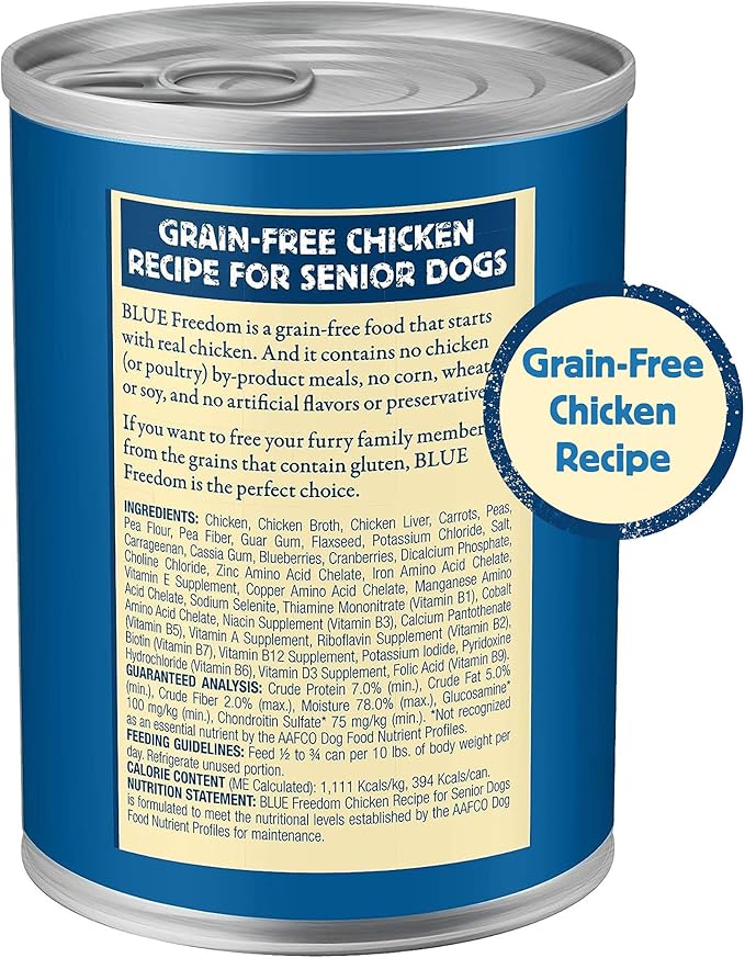 Blue Buffalo Freedom Grain-Free Senior Wet Dog Food, Free of Glutens & Artificial Preservatives, Made With Natural Ingredients, Chicken Recipe, 12.5-oz. Cans (12 Count)