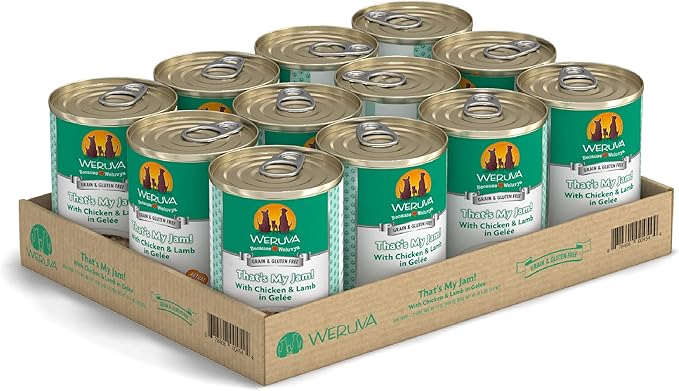 Weruva Classic Dog Food, That's My Jam! with Chicken & Lamb in Gelée, 14oz Can (Pack of 12), Green