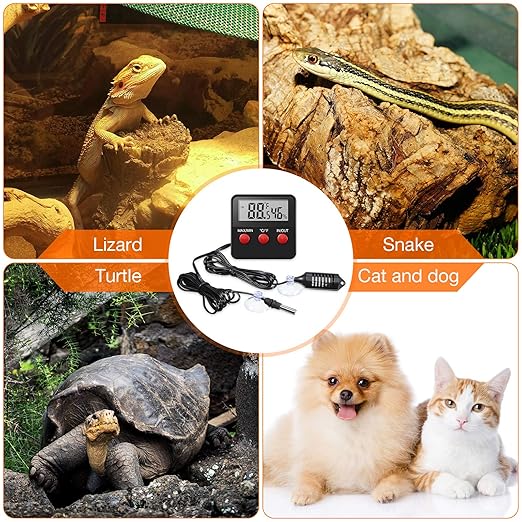 Weewooday 2 Pcs Reptile Thermometer and Humidity Gauge Reptile Terrarium Thermometer Hygrometer with Probes Indoor Outdoor Digital Pet Temperature and Hygrometer Gauge for Reptiles Pet Keeping