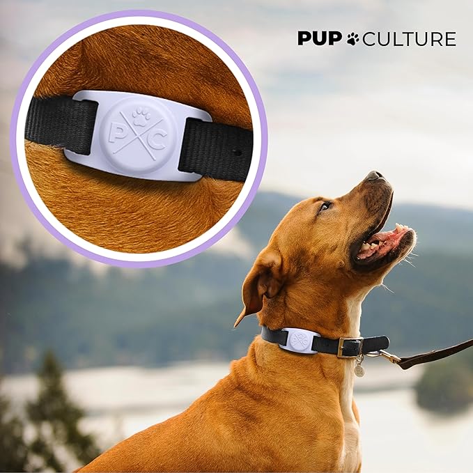 Pup Culture AirTag Dog Collar Holder, Extra-Durable, Lightweight, and Protective AirTag Case for Dog Collar -Track Your Pet Using an Apple AirTag - Dog Collar AirTag Holder- Lavender 1.5 Inch Collar