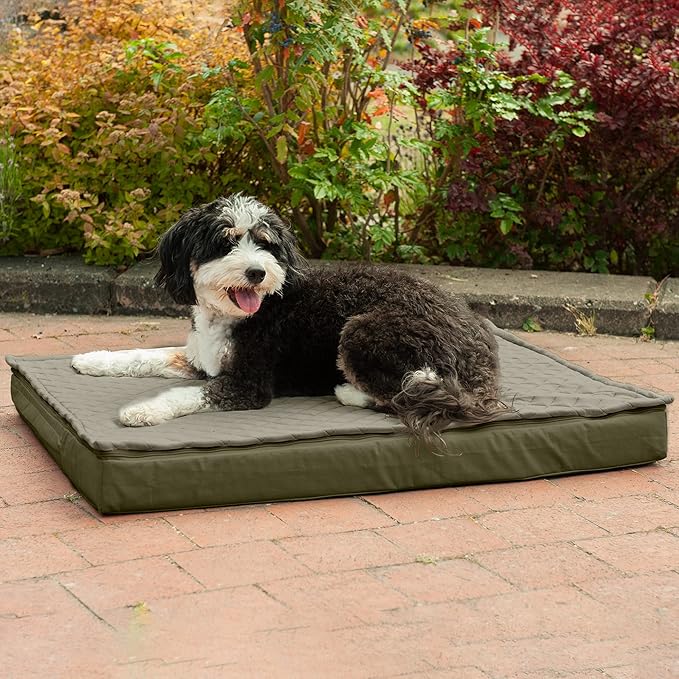 Furhaven Water-Resistant Orthopedic Dog Bed for Large/Medium Dogs w/ Removable Quilt Top & Washable Cover, For Dogs Up to 55 lbs - Indoor/Outdoor Quilt Top Convertible Mattress - Dark Sage, Large